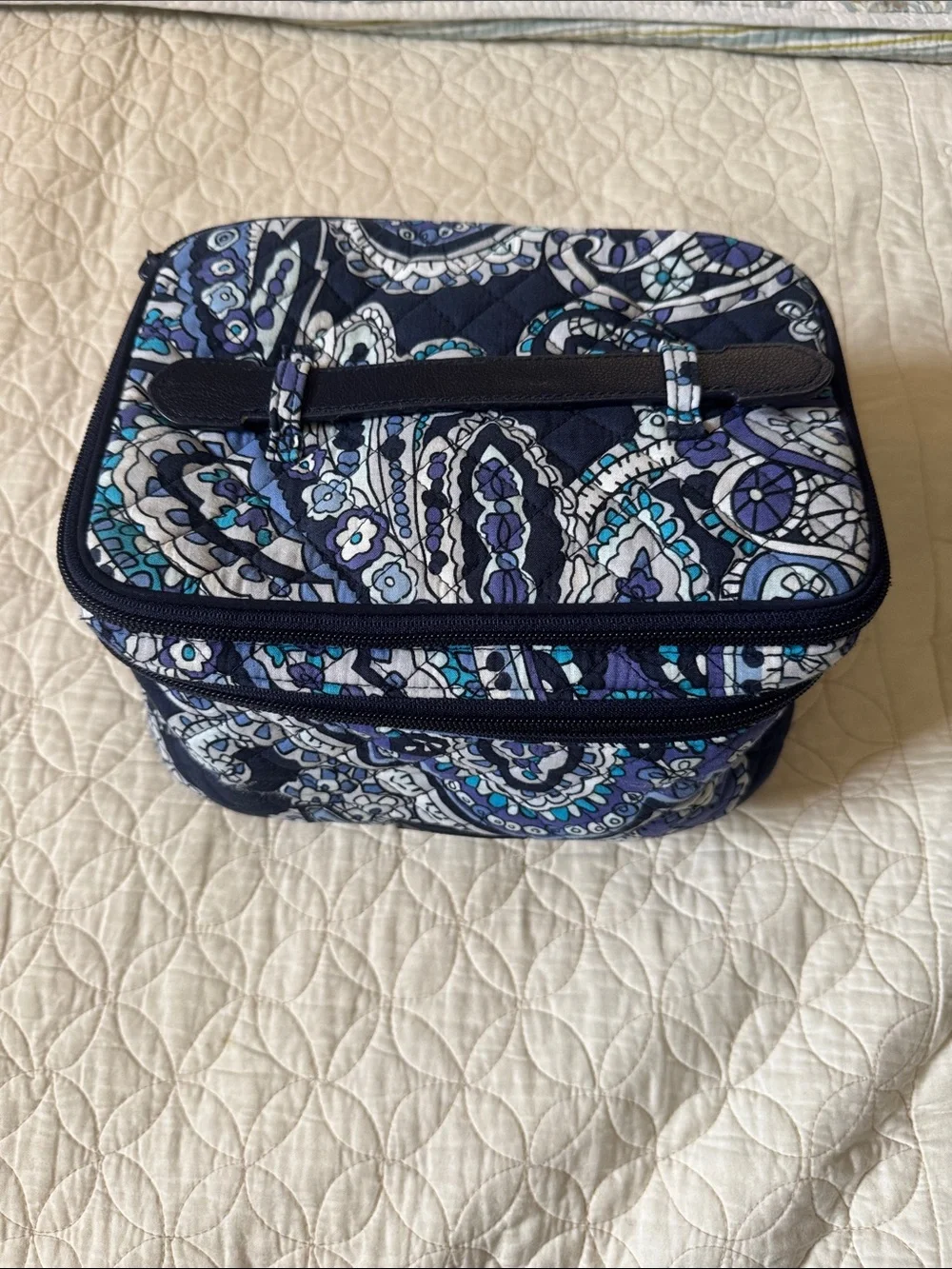 Vera Bradley Quilted Paisley Cosmetic Case in Navy, Blue, Aqua